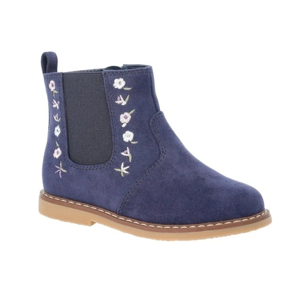 Size 9 Toddler Girls Chelsea Boots, Blue with Floral Embroidery | Wonder Nation